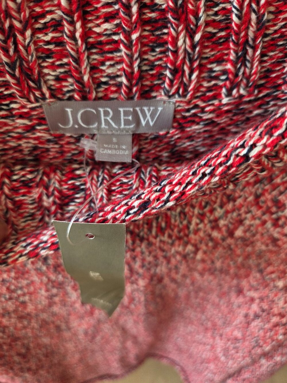 NWT JCREW Marled 2025 Rollneck sweater S red navy ivory marl - Picture 4 of 7
